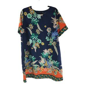 Shein Curve Shift Dress Short Sleeve Floral Navy Blue 2XL